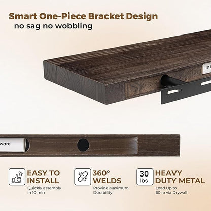 Axeman Floating Shelves for Wall, Rustic Elm Wood 56'' W x 8" D Wall Shelf with Invisible Bracket, Large Long Wall Mounted Storage Shelves for Living Room, Bedroom, Kitchen, Bathroom Decor, Walnut