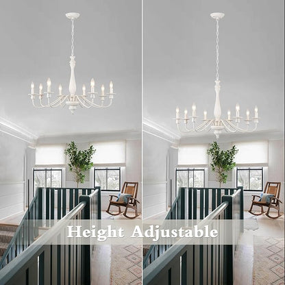 ALISADABOY White Chandelier Farmhouse Antique Chandeliers for Dining Room French Country 8 Light Rustic Entryway Hanging Light Fixture for Kitchen Island Hallway Vintage Pendant Lighting