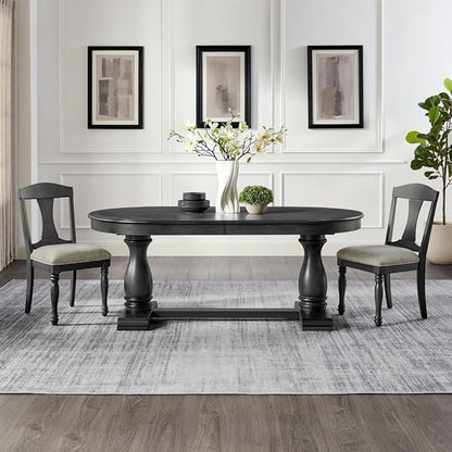 Mid-Century Modern Extendable Dining Table for 4-8, Expandable Space-Saving Kitchen Table with Leaf, Heavy-Duty Wood Finish Furniture for Dining Room, Small Apartment & Family Gatherings (Black)
