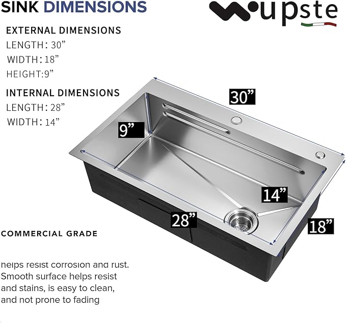 Kitchen Sink 30 inch Drop in Kitchen Sink with Faucet Combo Modern Workstation Farmhouse Sinks Large Stainless Steel Single Bowl kitchen Sinks