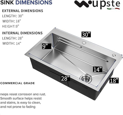 Kitchen Sink 30 inch Drop in Kitchen Sink with Faucet Combo Modern Workstation Farmhouse Sinks Large Stainless Steel Single Bowl kitchen Sinks