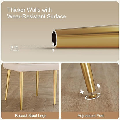 VECELO Upholstered PU Dining Chairs Set of 2, Kitchen Chairs with Padded Seat for Living Room, Dining Room, High Back and Steel Legs, Easy Assembly, White