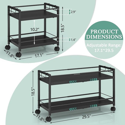 2-Tier Expandable Rolling Pantry Cart with Wheels, Adjustable Floor Organizer for Kitchen Pantry, Can Organizer for Pantry, Storage Cart for Snack, Food, Vegetables, Black, Patent Pending