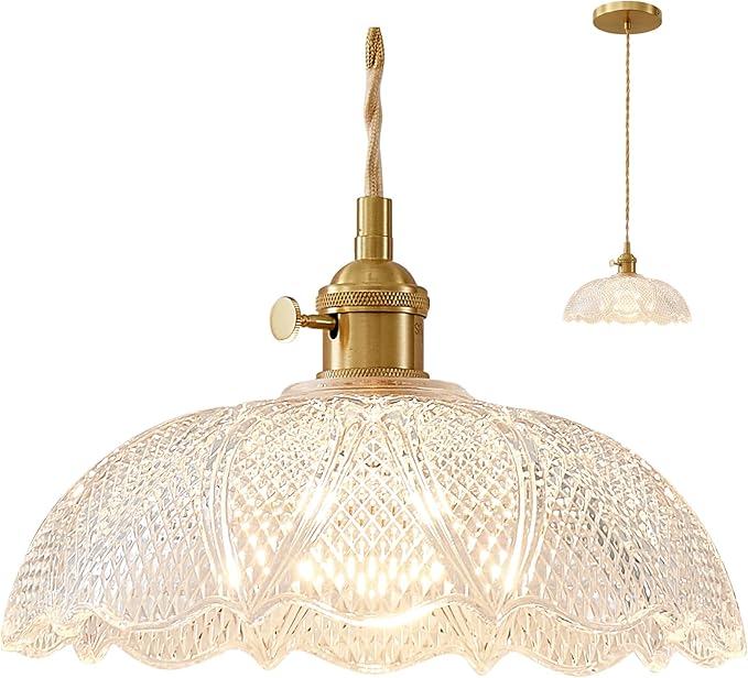 Hanging Lamp,9.8 Inch Pendant Lights Kitchen Island Braided Cord Hanging Pendant Light Flower Lampshade Vintage Hanging Lamp Farmhouse Living Room Bedroom