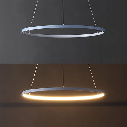 JONATHAN Y 23.75" Blue Modern Integrated LED Pendant Light, Dimmable Round Hoop Chandelier for Kitchen Island, Dining Room, Adjustable Height Metal Hanging Light (JYL7203D)