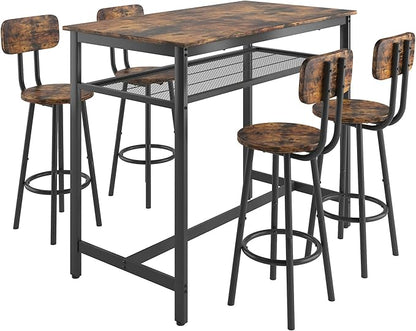 5-Piece Bar Height Table and Chairs Set – Modern Kitchen Table with 4 Bar Stools,Compact Dining Table Chairs Set,Bar Table and Chairs Set for Kitchen Island Seating & Dining Room (Brown)