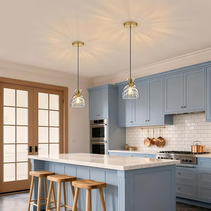 5.9” Mini Black Gold Pendant Lights Kitchen Island Lighting, Single Brass Hammered Glass Pendant Light Fixtures, Adjustable Modern Hanging Lights Kitchen Pendant Lighting over Island Sink Bathroom