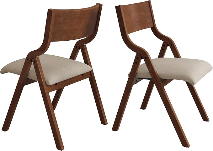 YOPTO Folding Wooden Chairs Set of 2 with Padded Seat,Portable Dining Chairs W/Ergonomically Designed Back and Cushion,for Dining Room,Restaurant,Kitchen,Office