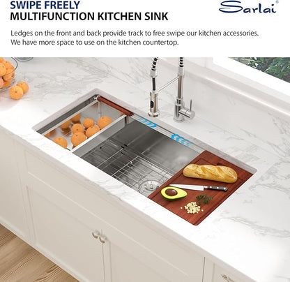 Sarlai 39 Kitchen Sink Undermount - 39 x 19 Inch Undermount Sink Ledge Workstation Deep Single Bowl 16 Gauge Stainless Steel Under Counter Kitchen Sinks Basin