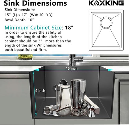 15x17 Inch Undermount Bar Sink, 18 Gauge 304 Stainless Steel Small Kitchen Sink for RV, Laundry, Office with Basket Strainer & Anti-Clog Grid