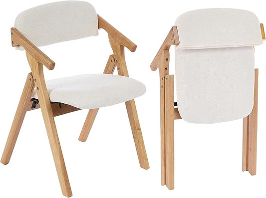 Folding Chairs with Padded Seats,Wooden Stackable Dining Chair,Easy to Store Foldable Dining Chairs for Kitchen, Living Room, Wedding Party Picnic (White)