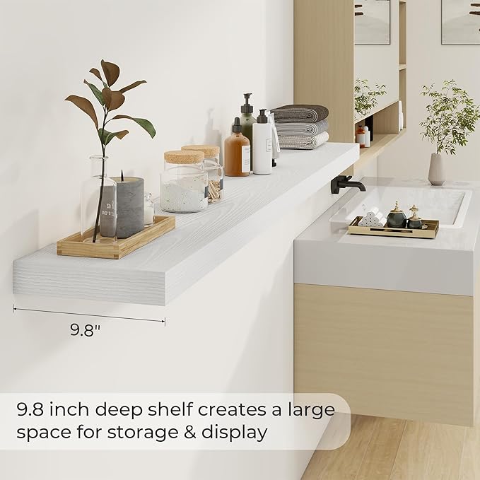 Dreamland 72 Inches Floating Shelves for Wall, 9.8" Deep Long Floating Shelves Set of 1, Large Display & Storage Shelf, Wall Shelf for Bathroom Bedroom Living Room Kitchen Office, White