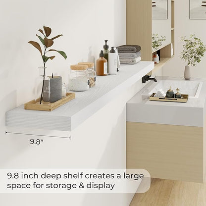 Dreamland 72 Inches Floating Shelves for Wall, 9.8" Deep Long Floating Shelves Set of 1, Large Display & Storage Shelf, Wall Shelf for Bathroom Bedroom Living Room Kitchen Office, White