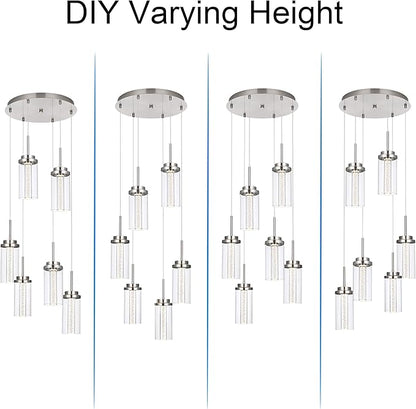 MELUCEE 6-Light Modern LED Pendant Light Fixtures with 3000K-6000K Adjustable Color Temperature Brushed Nickel Kitchen Pendant Lights Ceiling Hanging Chandeliers for Dining Room Kitchen Island