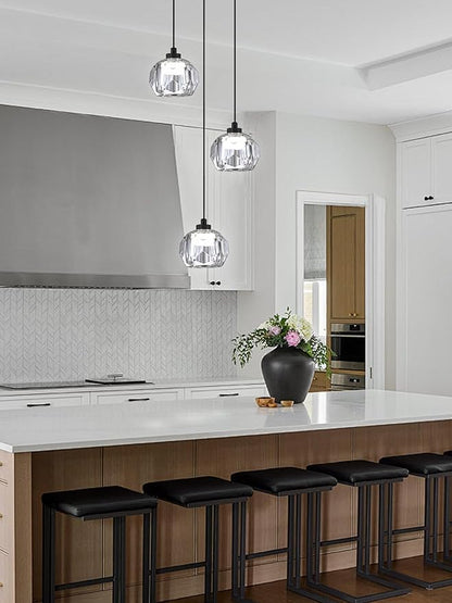 3-Light Crystal Pendant Light Black LED Crystals Ball Chandeleir Enhance Kitchen Island, Bathroom, Bedroom, and Bar