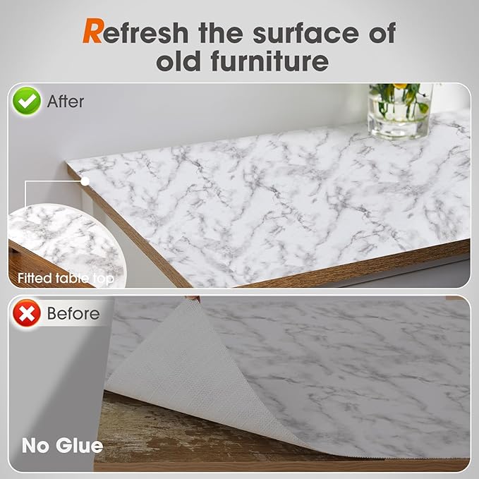 Drawer and Shelf Liner, Non-Slip Kitchen Cabinet Liners Non-Adhesive Thick Strong Grip Waterproof Washable Mats Protect Dresser Shelves Cupboard Bathroom Cabinets, White Marble, 18 in X 30 FT