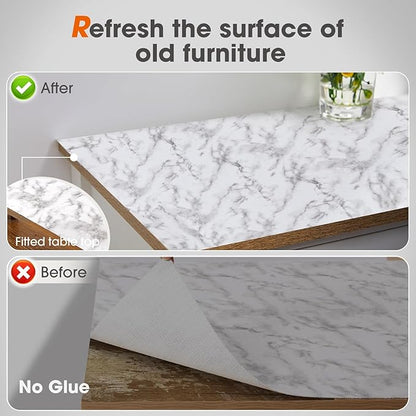 Drawer and Shelf Liner, Non-Slip Kitchen Cabinet Liners Non-Adhesive Thick Strong Grip Waterproof Washable Mats Protect Dresser Shelves Cupboard Bathroom Cabinets, White Marble, 18 in X 20 FT