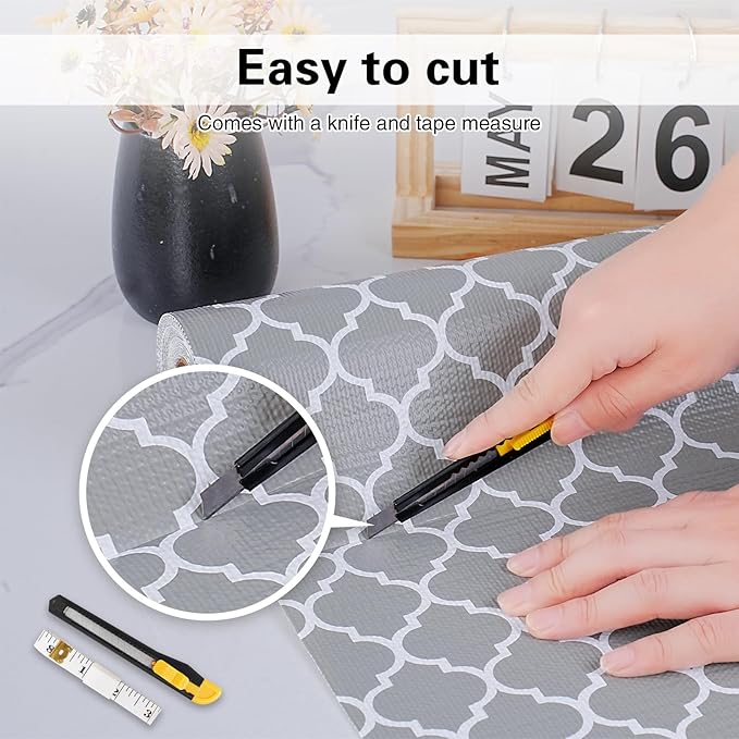 Drawer and Shelf Liner for Kitchen Cabinet,Non-Adhesive Cabinet Liner 18in x 20FT,Waterproof Shelf Paper Non-Slip Mats Cupboard Liners Contact Protect Dresser/Shelves/Table-Grey Lantern