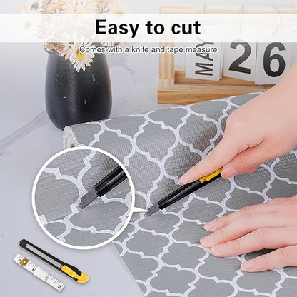 Drawer and Shelf Liner for Kitchen Cabinet,Non-Adhesive Cabinet Liner 18in x 20FT,Waterproof Shelf Paper Non-Slip Mats Cupboard Liners Contact Protect Dresser/Shelves/Table-Grey Lantern