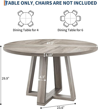 GarveeHome Dining Table, Kitchen Table, Round Dining Room Table for Kitchen, 47 Inch Round Table for Dining Room, Grey(Table Only)