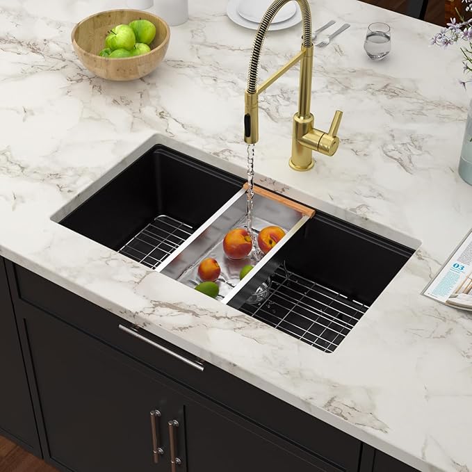 Black Granite Composite Undermount Kitchen Sink Workstation - Couoko 30 Inch Matte Black Quartz Undermount Single Bowl Kitchen Sinks Large Deep Undermount Sinks with Luxury Accessories, 30"x19"x10"