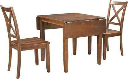 3-Piece Farmhouse Dining Table Set, Wood Drop Leaf Breakfast Nook Dining Table Set with 2 X-Back Chairs for Small Places (Brown+Drop Leaf*)