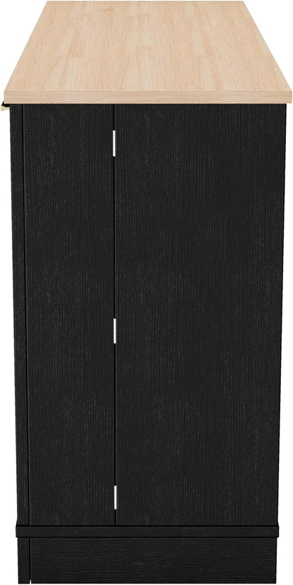 MERITLINE Modern Storage Sideboard with Door w/Storage Rack, Kitchen Island with Adjustable Shelves, 3-Tier Pull-Out Rack and Drawer - Multi-Functional Cabinet for Kitchen, Living Room (Black)