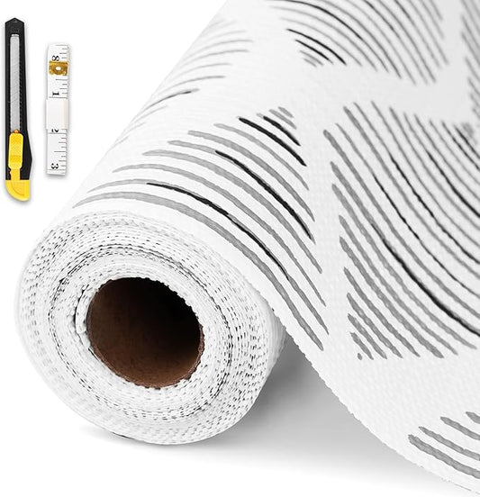 Drawer and Shelf Liner for Kitchen Cabinet,Non-Adhesive Cabinet Liner 12in x 30FT,Waterproof Shelf Paper Non-Slip Mats Cupboard Liners Contact Protect Dresser/Shelves/Table-Square Stripes