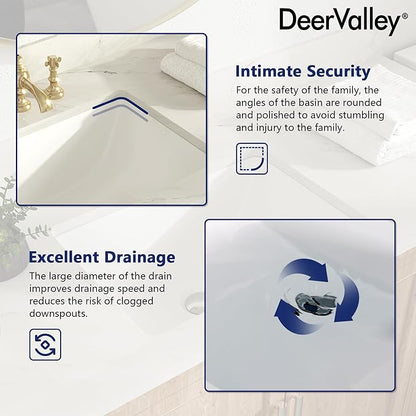 DeerValley DV-1U306 Ursa Undermount Bathroom Sink, 17.91”x 12.8” Vessel Sinks Rectangle Undermount Sink Modern White Ceramic Vanity Vessel Sink with Overflow