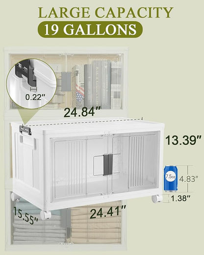 OlarHike 76QT Lockable Storage Bins with Lids - Folding Storage Box with Doors and Wheels, Collapsible Plastic Storage Bins for Closets, Office, Stackable Organizer, Containers, 4 Pack Cubes