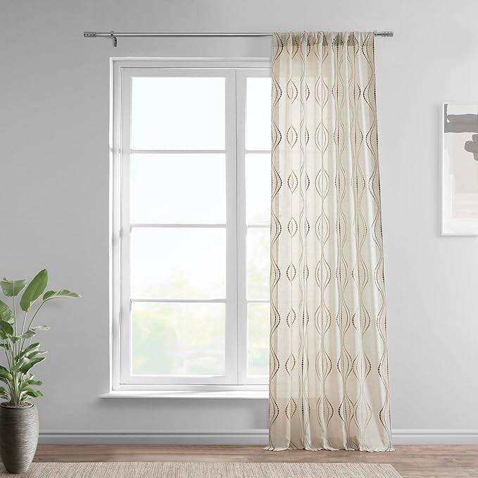 HPD Half Price Drapes Embroidered Linen Sheer Curtains for Living Room 50 X 120 (1 Panel), Rod Pocket Window Curtains for Bedroom, Suez Bronze