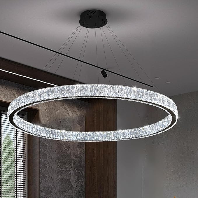 Modern LED Dimmable Crystal Chandelier 47.5" Ring Pendant Light Adjustable Round Chrome Crystal Chandelier Light Fixtures for Dining Room Living Room