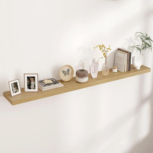Venusmiles Floating Shelves for Wall, Engineered Wood Wall Shelves with Invisible Brackets for Living Room Bedroom Bathroom Office Kitchen Decor and Storage (Oak, 72" W x 9" D x 1.5" H) Set of 1