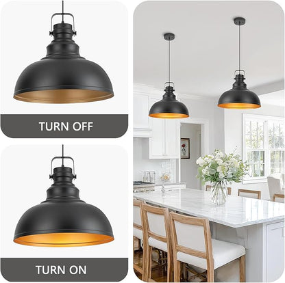 Refice 16 Inch Farmhouse Pendant Lights Kitchen Island Black Pendant Lighting Industrial Dome Island Pendant Lights, Adjustable Height, Hanging Lights, Dining Room, Barn