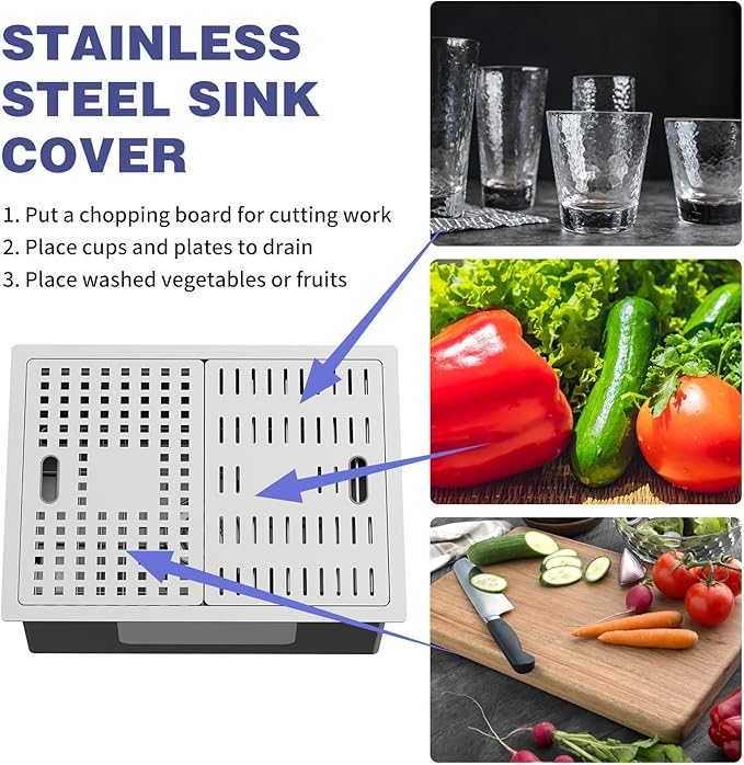 24x18 Inch Kitchen Sink With Dual Cover-Stainless Steel Undermount Single Bowl Kitchen Sink Built-in Ledge Drop In Workstation Sink Fully Covering Sink To Create Temporary Workspace/Drainage Area