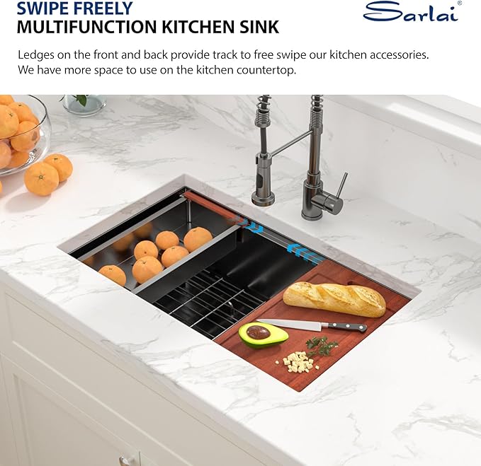 Sarlai 28 Black Stainless Kitchen Sink - 28 x18 Inch Undermount Kitchen Sink Workstation Gunmetal Black 16 Gauge Stainless Steel Single Bowl 10" Deep Under Counter Kitchen Sinks Basin