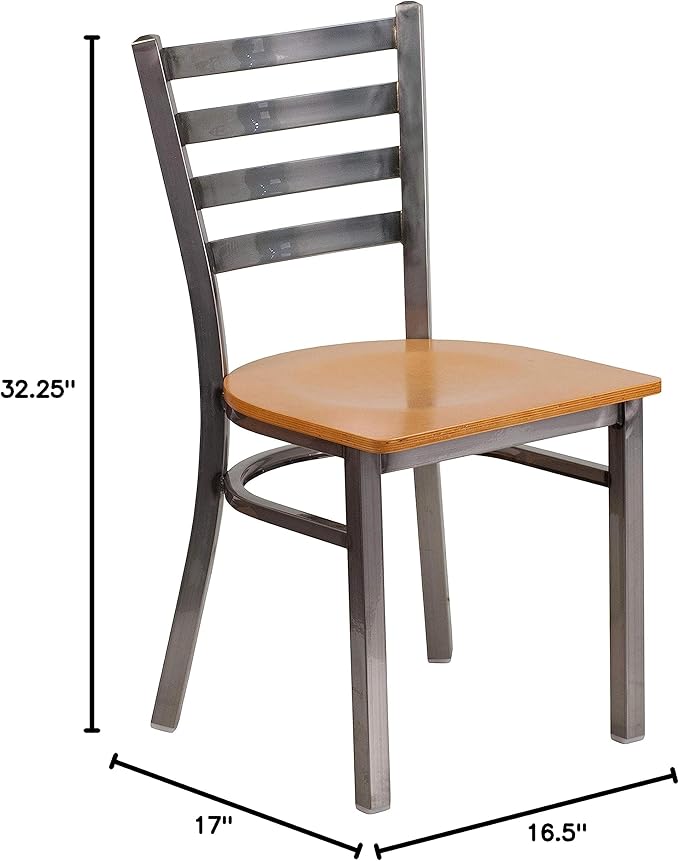 Flash Furniture 2 Pack HERCULES Series Clear Coated Ladder Back Metal Restaurant Chair - Natural Wood Seat