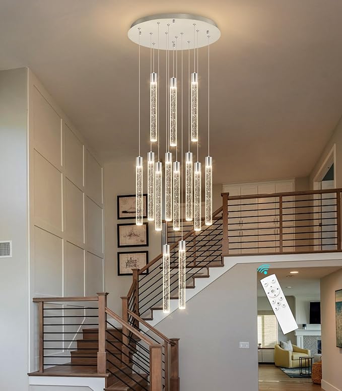 13-Light Long Large Modern Led Crystal Chandeliers Modern Spiral Chandeliers High Ceilings Chandelier for Staircase Foyer Chrome