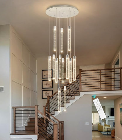 13-Light Long Large Modern Led Crystal Chandeliers Modern Spiral Chandeliers High Ceilings Chandelier for Staircase Foyer Chrome