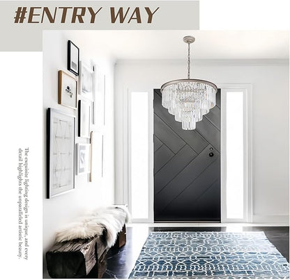 5 Lights Crystal Modern Nickel Chandeliers Pendant Ceiling Light 4-Tier Chandelier Lighting for Dining Room Living Room Bedroom Entryway