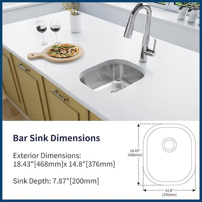 Bar Sink, 14" x 18" Undermount Kitchen Sink, T-304S Stainless Steel RV Kitchen Sinks, Small Kitchen Sinks With Sink Drain Strainer, Use at RV, Bar,Outdoor, Laundry and Utility,Bathroom