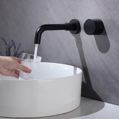 TRUSTMI Brass Bathroom Faucet Brick-Pattern Single Handle Wall Mount Vessel Sink Faucet (Rough-in Valve Included), Matte Black