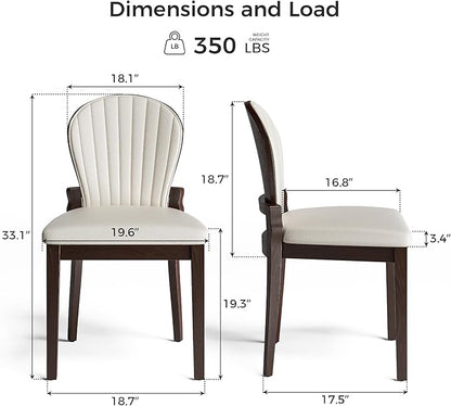 LIKIMIO Dining Chairs Set of 2, Solid Wood Frame with 19.6" Wide Leather Upholstered Seat, Modern Kitchen Chair, 350lbs Capacity, Ideal for Big & Tall Adults & Family for Dining Room, Beige