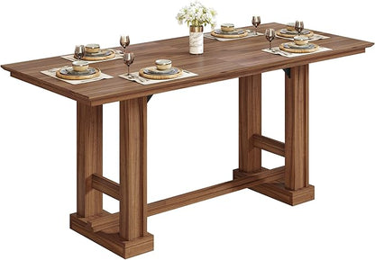 DWVO Farmhouse Dining Table for 6-8 People, 70" Long Kitchen Tables with Wooden Sturdy Legs, Large Rectangular Dinner Table for Kitchen, Dining Room, Living Room, Dark Walnut