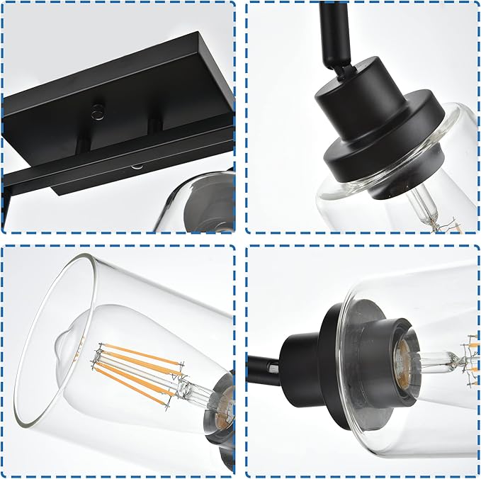 MELUCEE Ceiling Track Lighting Kits 6 Light Bathroom Light Fixtures Wall Mount with Flexibly Rotatable Light Head, Modern Black Spotlights with Clear Glass Shade, 45.3 Inch