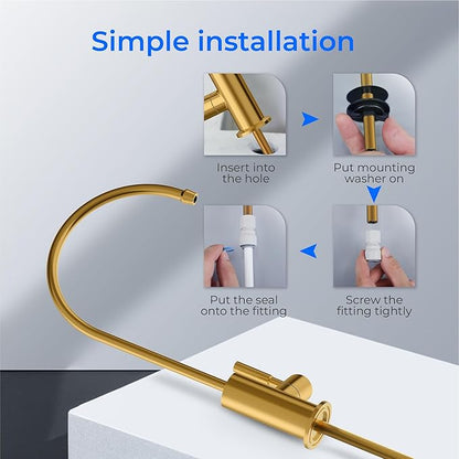 Waterdrop G2FCT-Gold Drinking Water Faucet, Reverse Osmosis Faucet, Water Filter Faucet for Kitchen Bar Sink, Single Handle, Easy to Install, Lead-Free, Stainless Steel, Brushed Gold