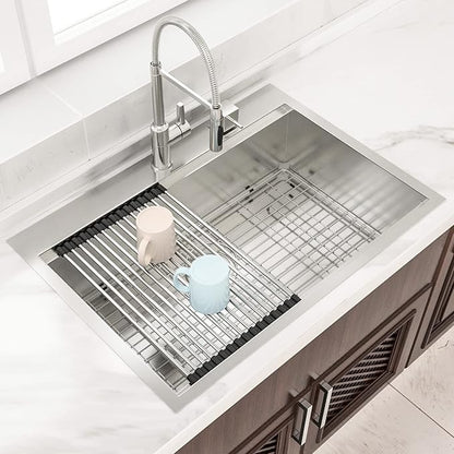 Lordear Kitchen Sink Drop In 28x22 Topmount 16 Gauge Stainless Steel Single Bowl Ledge Workstation Kitchen Sink Basin