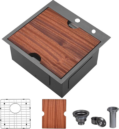 VCCUCINE 21x20 Inch Gunmetal Black Drop in Bar Sink Kitchen Sink Workstation,Topmount RV Small Kitchen Sink,16 Gauge Stainless Steel Wet Bar Sink,Outdoor Single Bowl,Prep Sink with Accessories