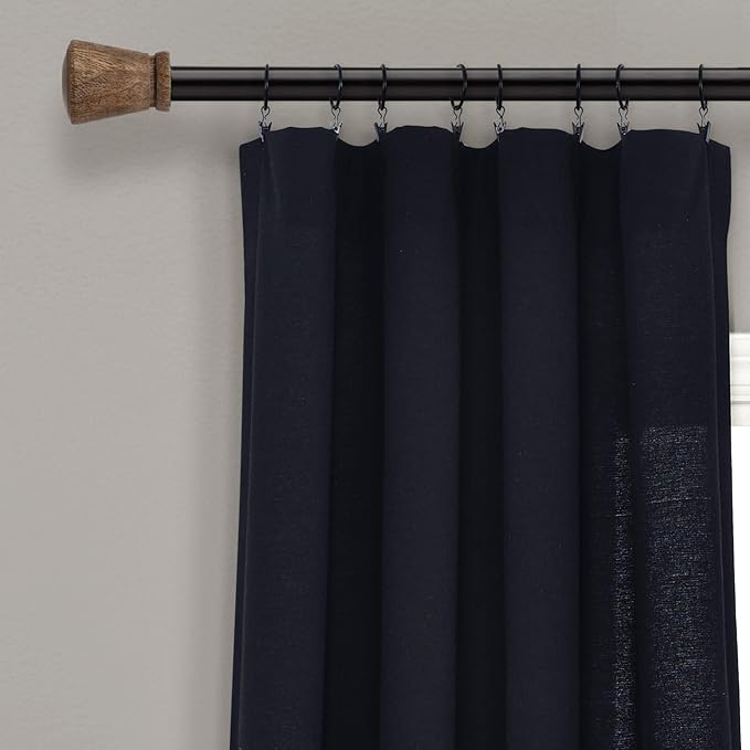 Lush Decor Linen Button Window Curtain Panel, Single, 40" W x 108" L, Black & White - Country Curtains - Rustic Decor - Color Block Modern Farmhouse Curtains For Living Room, Bedroom & Dining Room