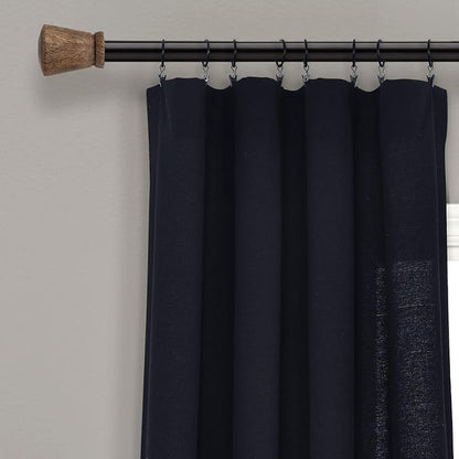 Lush Decor Linen Button Window Curtain Panel, Single, 40" W x 108" L, Black & White - Country Curtains - Rustic Decor - Color Block Modern Farmhouse Curtains For Living Room, Bedroom & Dining Room